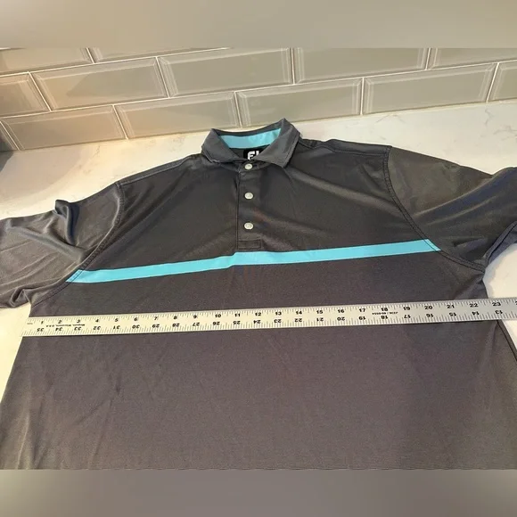 FOOTJOY GOLF ENGINEEREDNAILHEAD JACQUARD MENS POLO SHIRT BLACK, WHITE, & AQUA LG - Picture 4 of 11